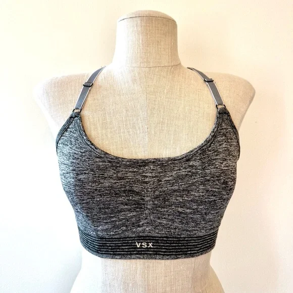 Victoria's Secret VSX Wireless Strappy Racerback Black Heathered Sports Bra - Picture 3 of 10